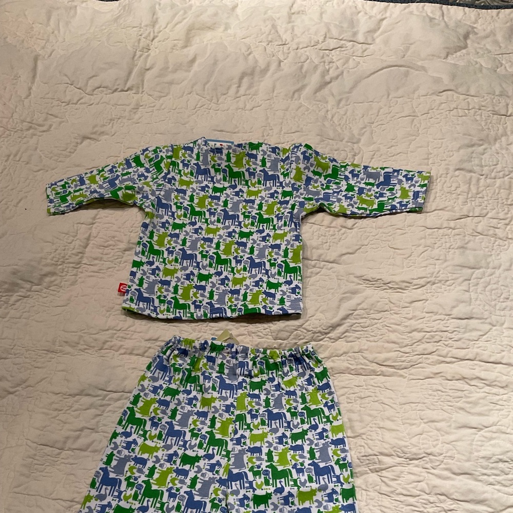 NWT 2 PC Zutano Green & Blue Farm Animal Print Cotton Outfit - Picture 3 of 5